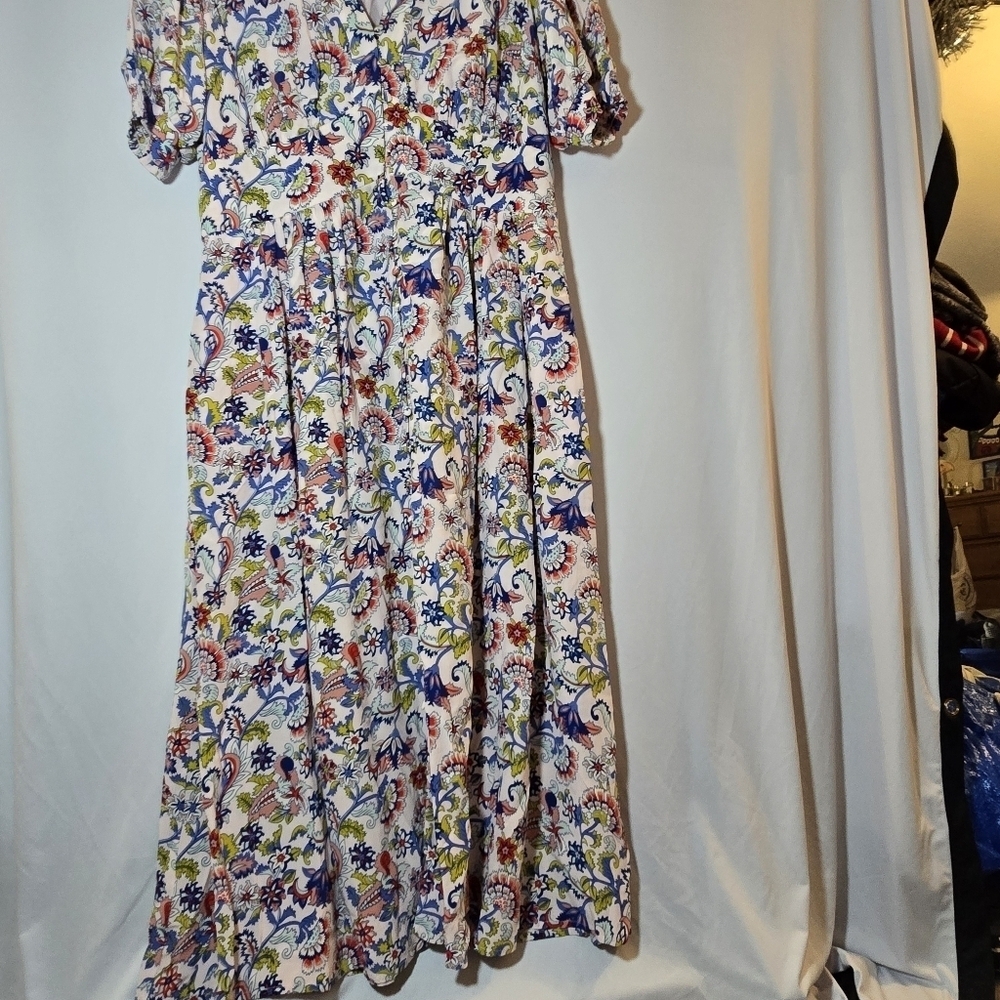 BODEN Elsa Midi Tea Dress Marshmallow Botanical Brunch Pink Floral Button Front - Picture 5 of 11